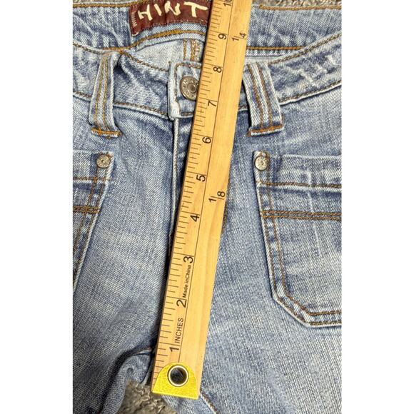 HINT Y2K flare leg denim jeans Womens distressed boho hippie Low Rise blue 27x32 - Picture 10 of 10